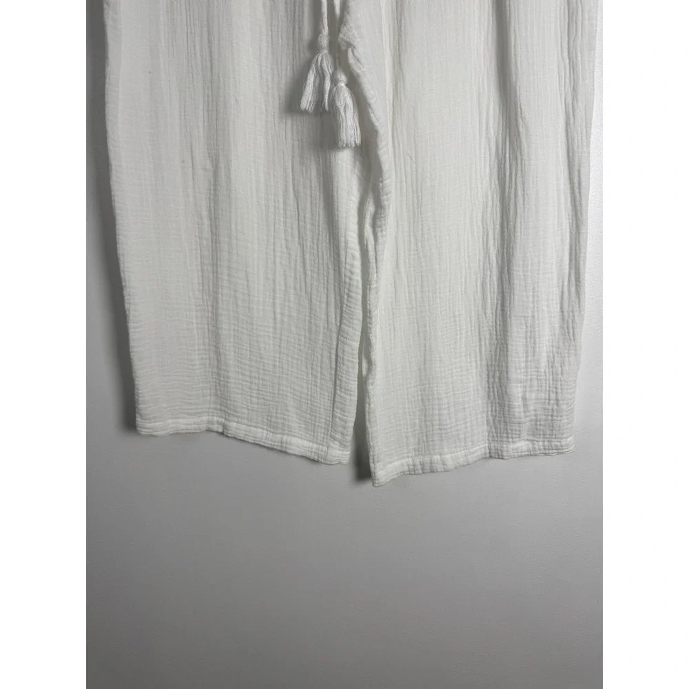Boho Japna Womens Large Lounge Pants White Cotton Gauze Tassel Wide Leg Cropped